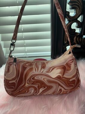 Brown Marble-Print Shoulder Bag - Chic Women's Handbag